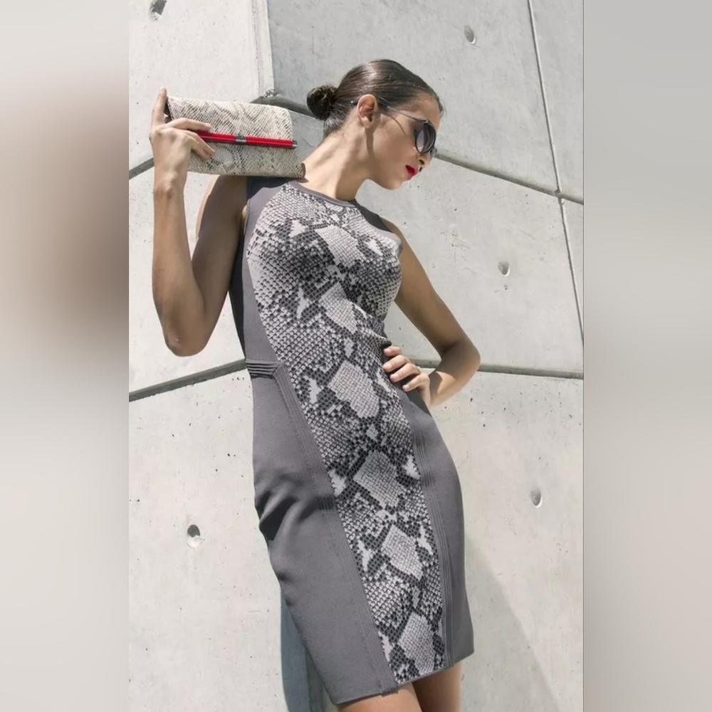 DVF grey snake print zip up sleeveless dress size S